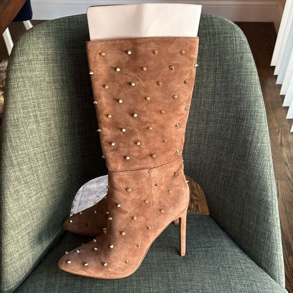 Sam Edelman Brown Studded Waylyn Tall Boots tan suede women’s pointy toe 7.5 NWT - Picture 9 of 16